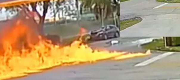 See how death rained from the sky on a car moving on the road, it caused havoc in an instant.